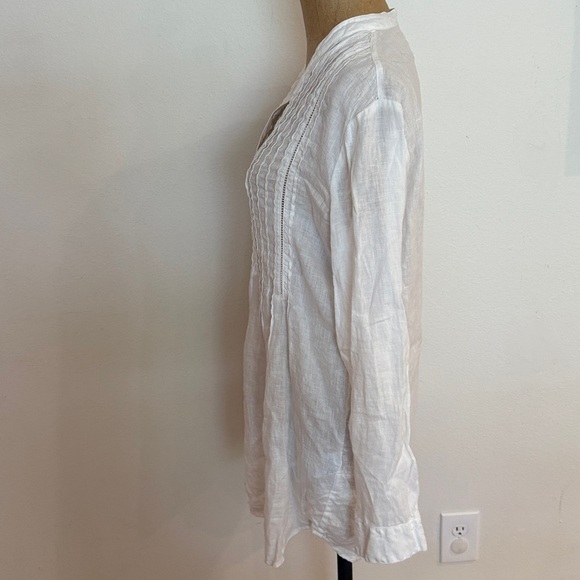 120% Lino linen pleated white tunic Top button down great pre owned condition - Picture 4 of 10